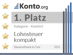 Konto.org - Testul soft-urilor fiscale 2021 - locul 1. în categoria confort: Lohnsteuer kompakt